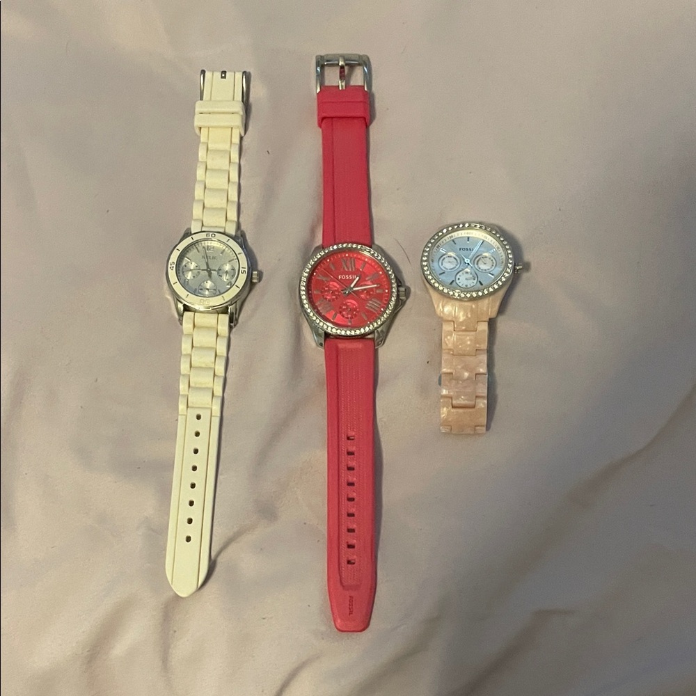 Fossil Women's Watches - Cream, Red, and Pink